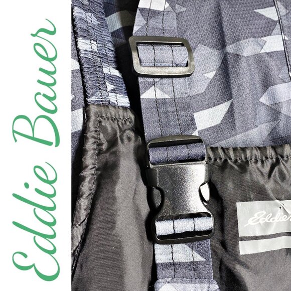 EDDIE BAUER POWDER SEARCH SKI BIB GRAY GEOMETRIC WINTER INSULATED, YOUTH MEDIUM - Picture 11 of 16